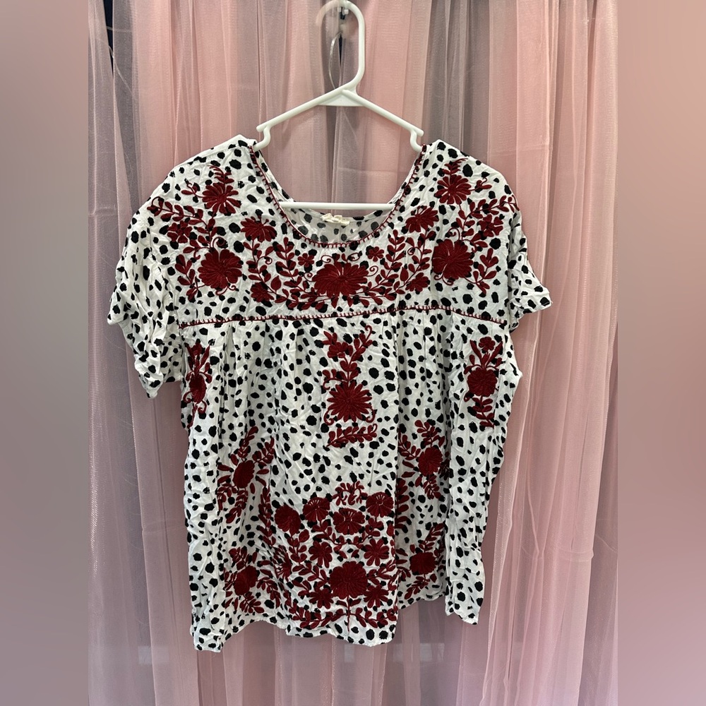 Layerz Clothing Floral Embroidered Blouse with Polka Dots